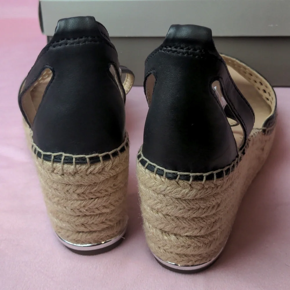 Franco Sarto Leather Black Calabria Wedge Sandals size 10